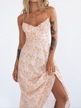 Princess Polly Peach Multi Floral Midi Slip Dress